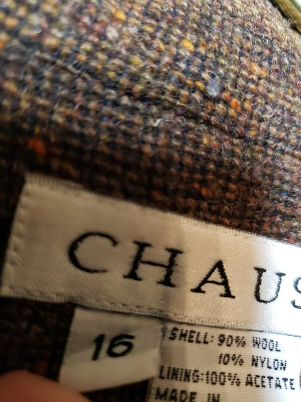Chaus Womens 16 Coat Jacket Full Zip Long Sleeve Brown Tweed Wool Blend Pockets